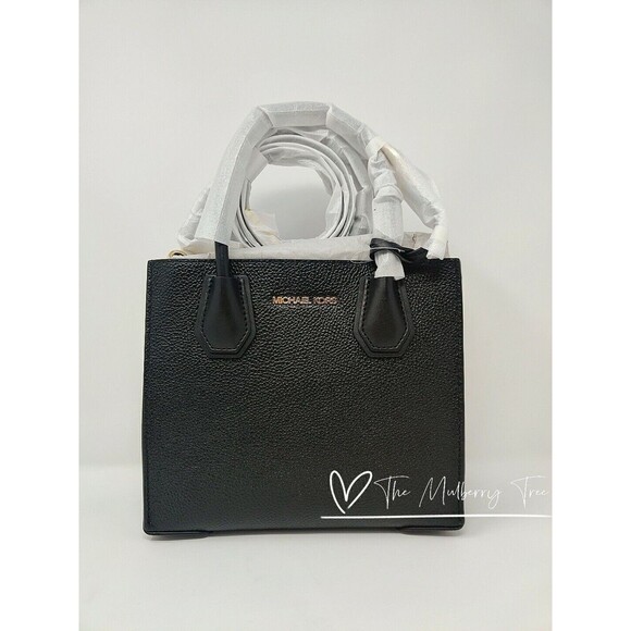 Michael Kors MK Medium Mercer Messenger Crossbody Leather Bag In Black Gold $448 - Picture 8 of 15